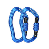 Two blue XINDA pear-shaped screw-lock carabiners side by side, the 2-pack option